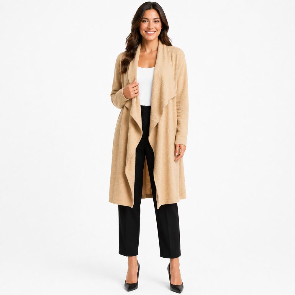 Steve Madden Slub Jacket Womens Sz Small Open Front Long Line Cozy Boho Cardigan